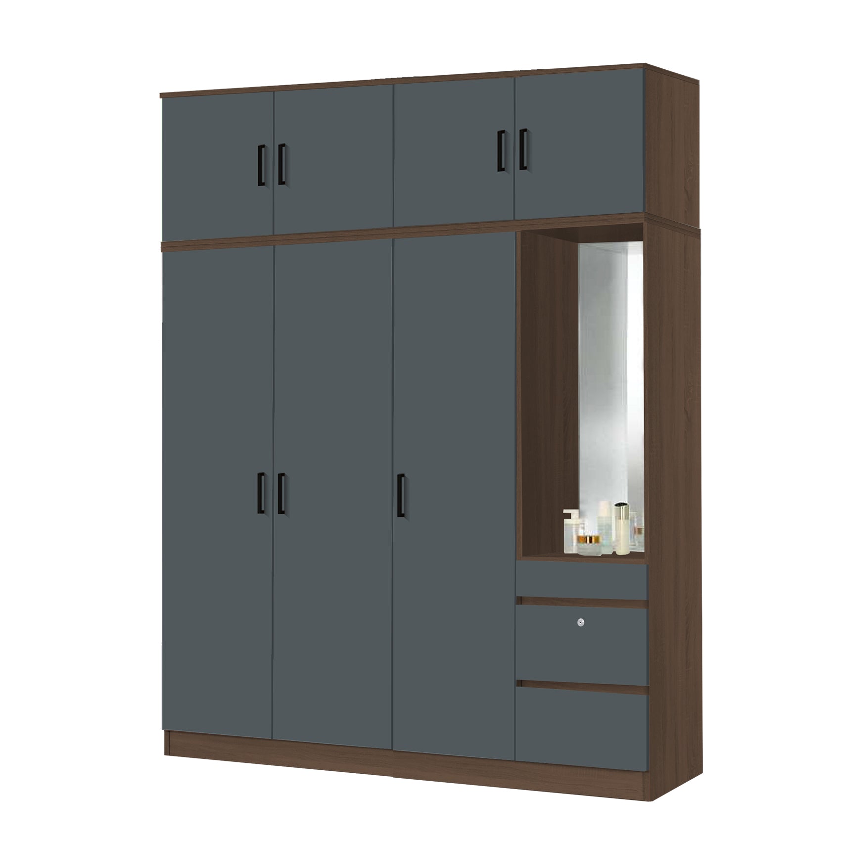 Sabine 4-Door Wardrobe Dresser with Top Combo with Mirror and Drawers in 6 Colours