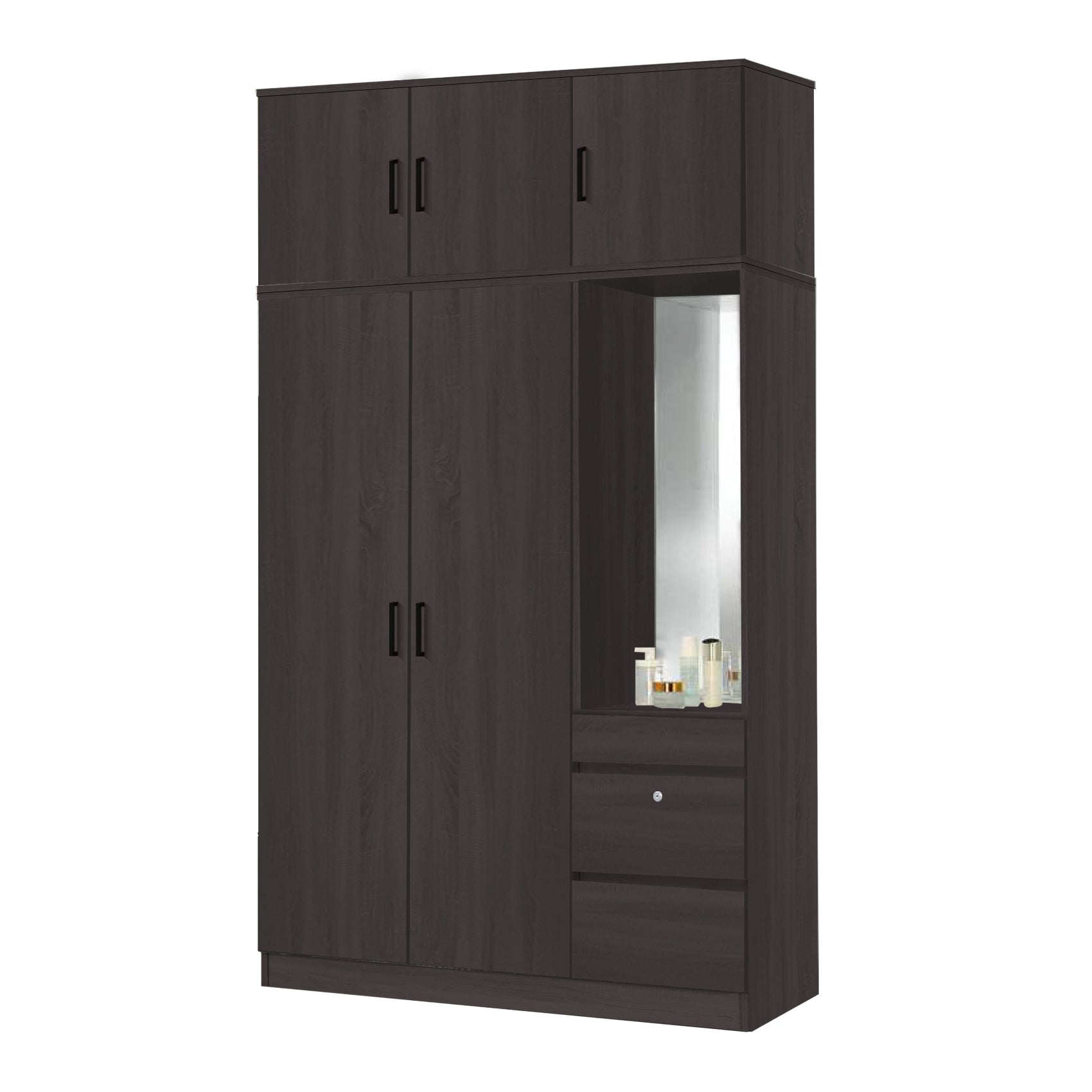 Sabine 3-Door Wardrobe Dresser with Top Combo with Mirror and Drawers in 6 Colours