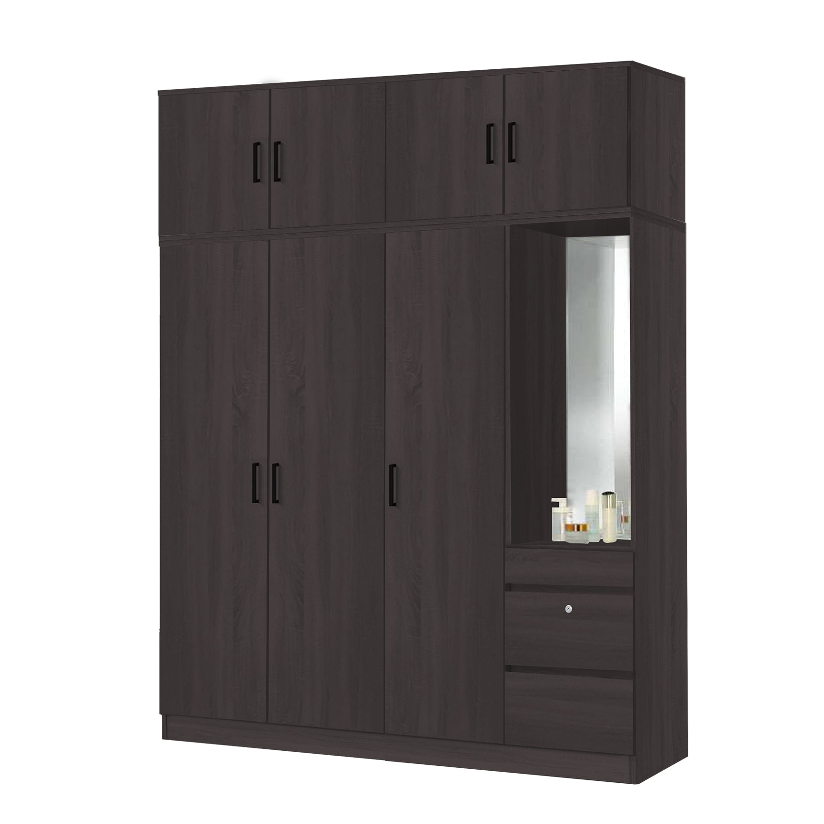 Sabine 4-Door Wardrobe Dresser with Top Combo with Mirror and Drawers in 6 Colours