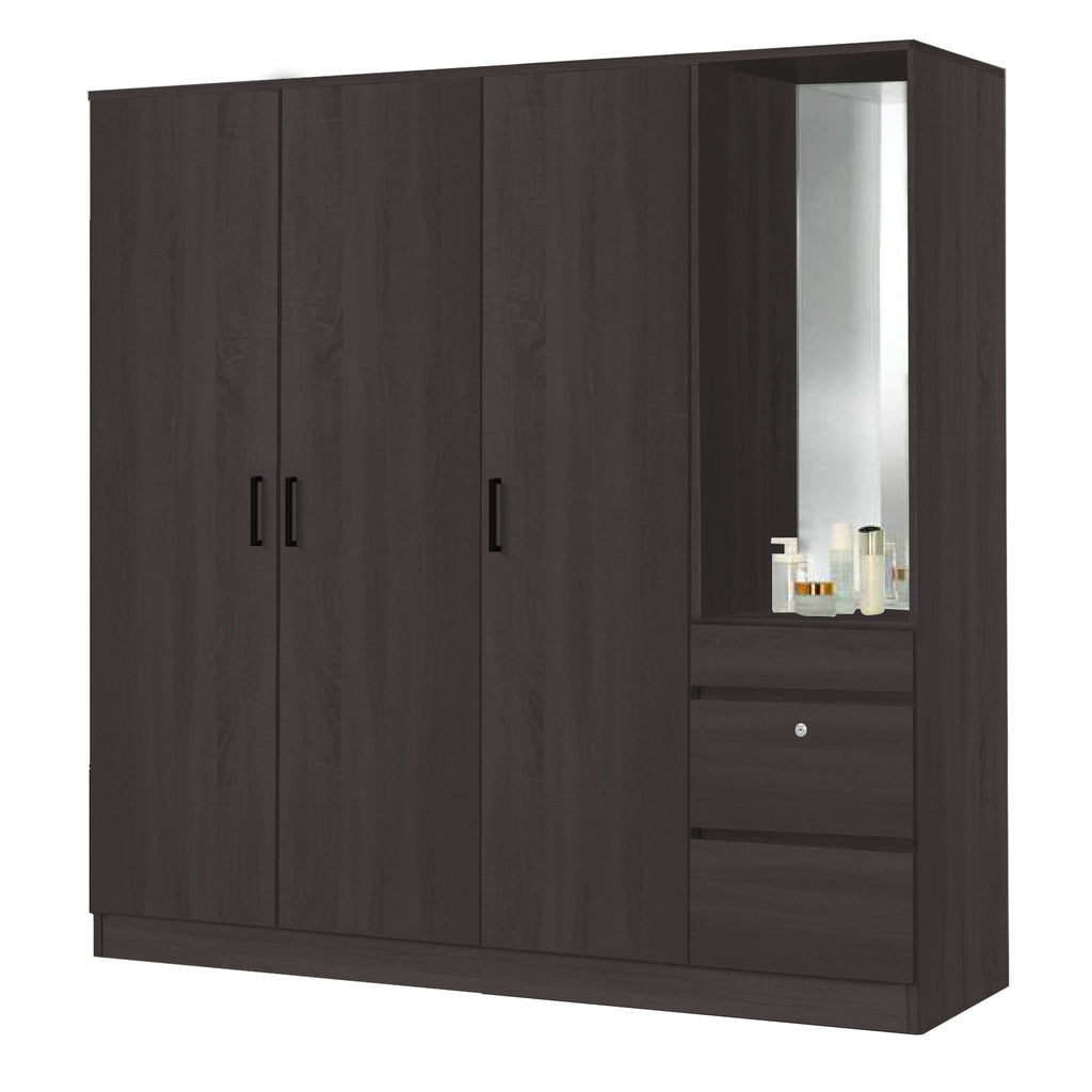Sabine 4-Door Wardrobe Dresser Combo with Mirror and Drawers in 6 Colours