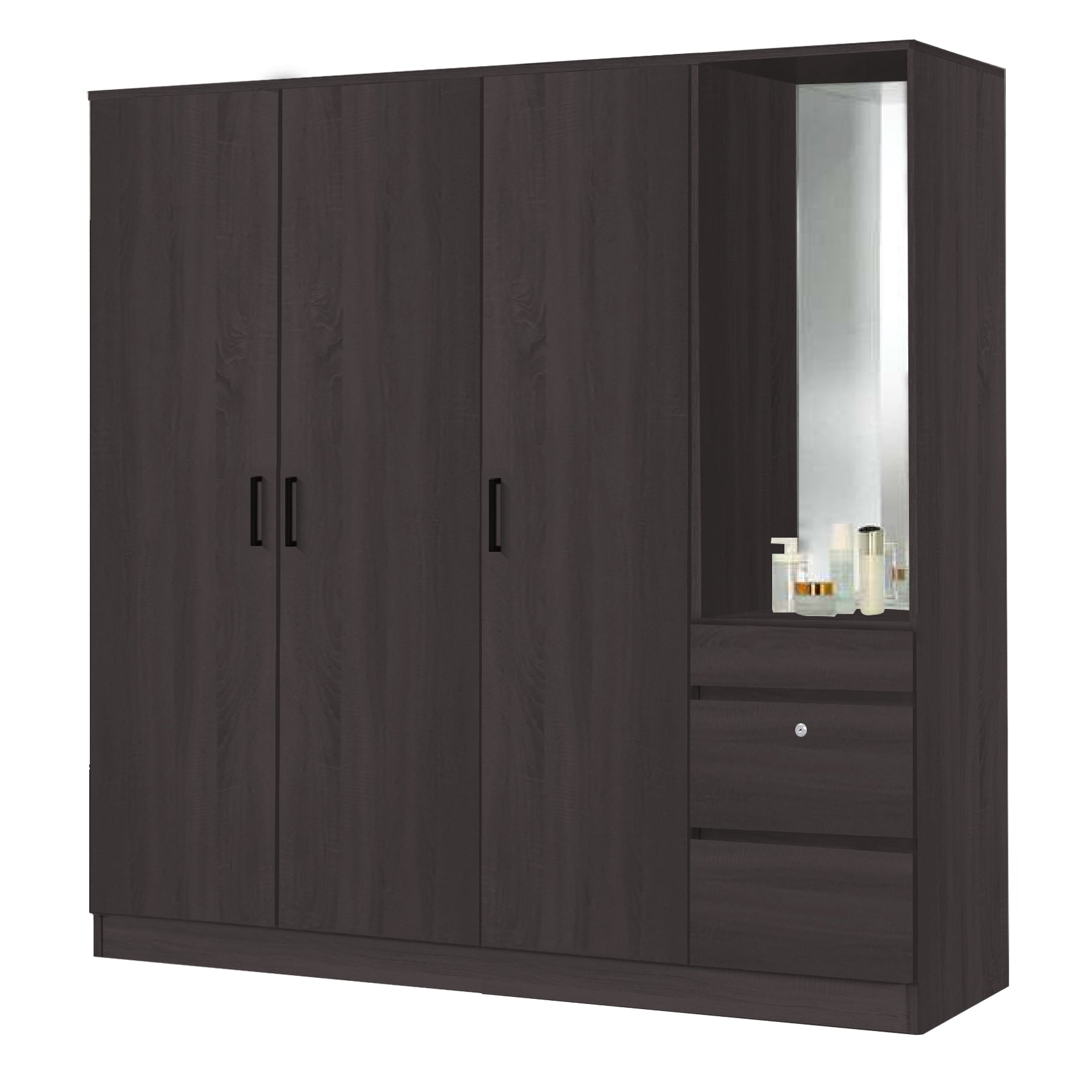 Sabine 4-Door Wardrobe Dresser Combo with Mirror and Drawers in 6 Colours