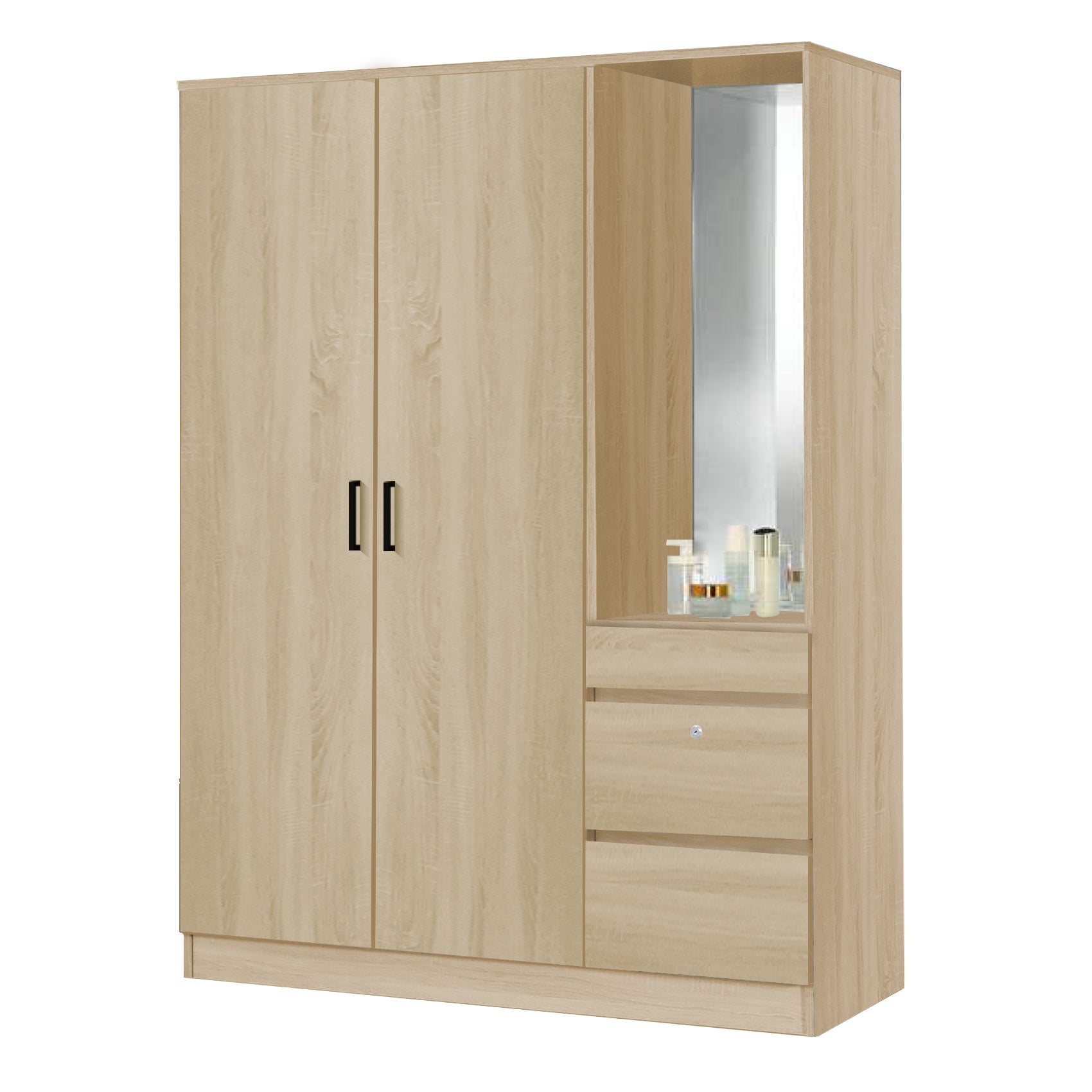 Sabine 3-Door Wardrobe Dresser Combo with Mirror and Drawers in 6 Colours