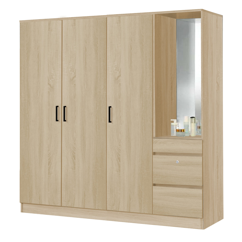 Sabine 4-Door Wardrobe Dresser Combo with Mirror and Drawers in 6 Colours