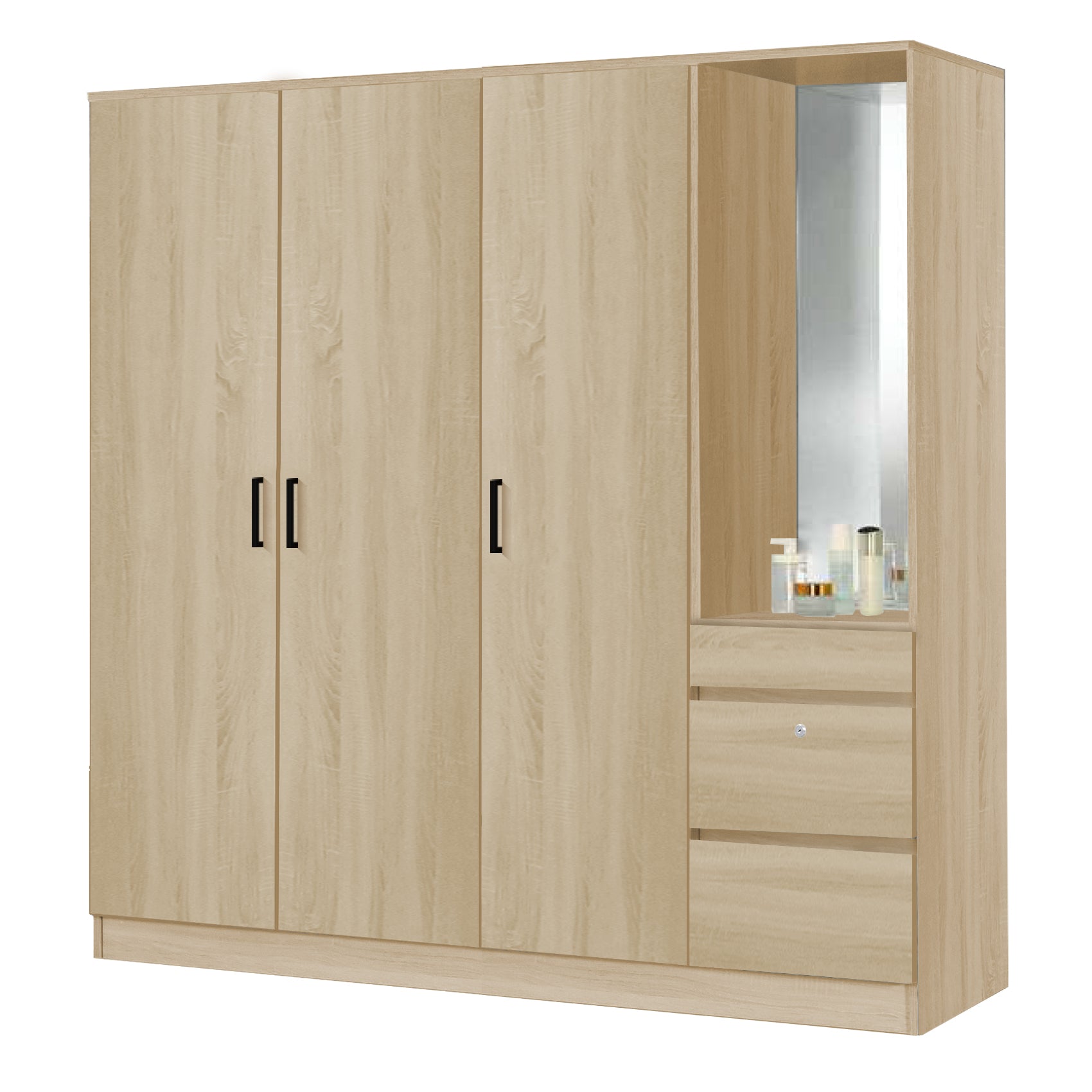 Sabine 4-Door Wardrobe Dresser Combo with Mirror and Drawers in 6 Colours