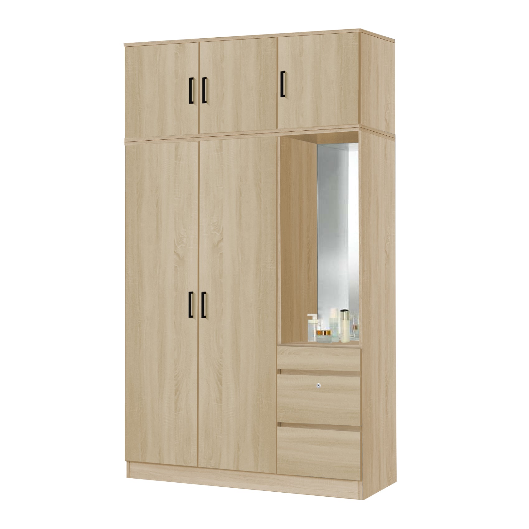 Sabine 3-Door Wardrobe Dresser with Top Combo with Mirror and Drawers in 6 Colours