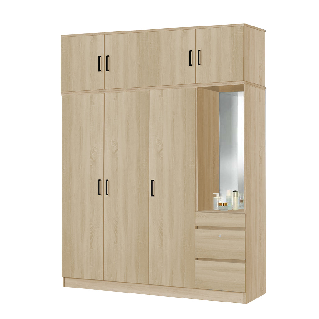 Sabine 4-Door Wardrobe Dresser with Top Combo with Mirror and Drawers in 6 Colours