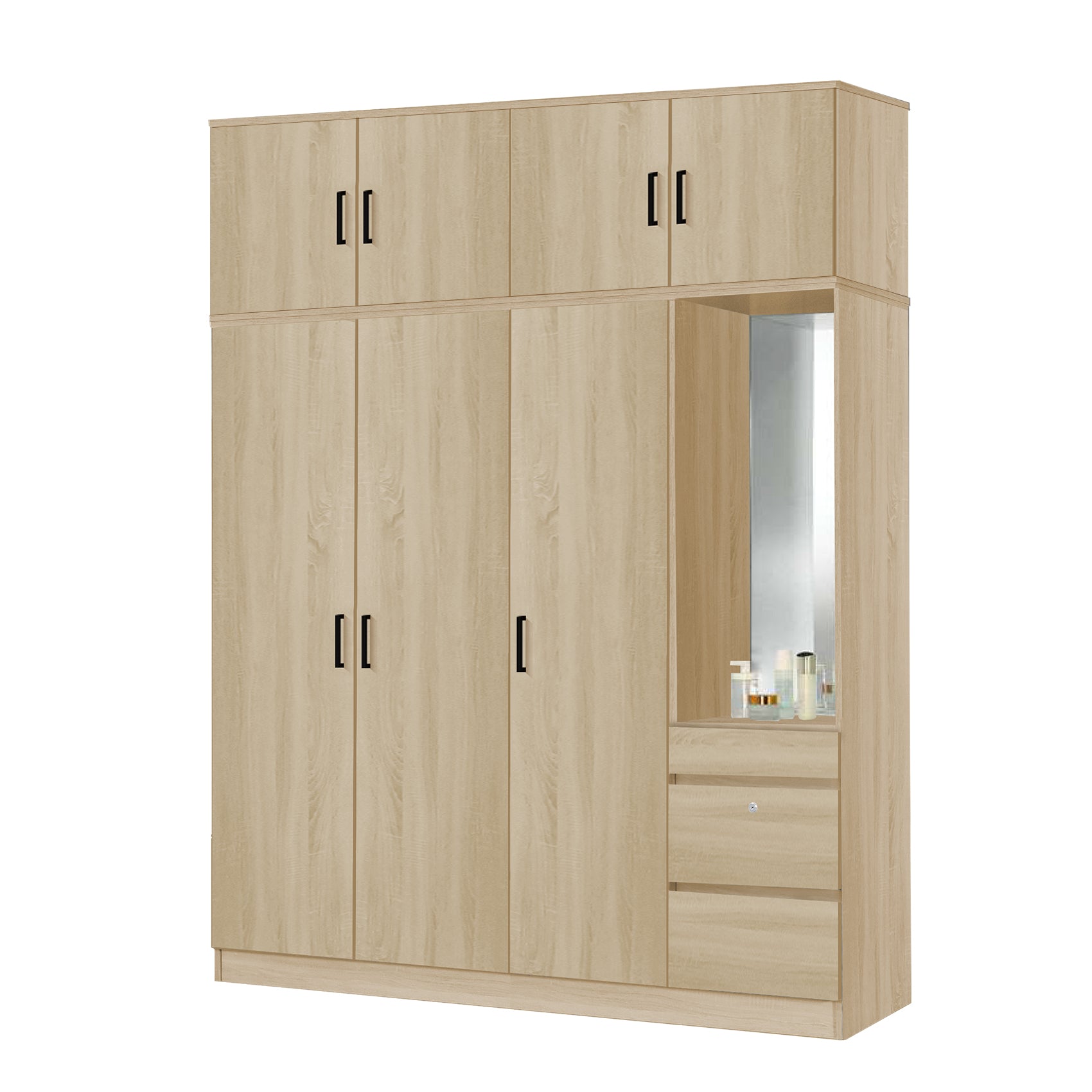 Sabine 4-Door Wardrobe Dresser with Top Combo with Mirror and Drawers in 6 Colours