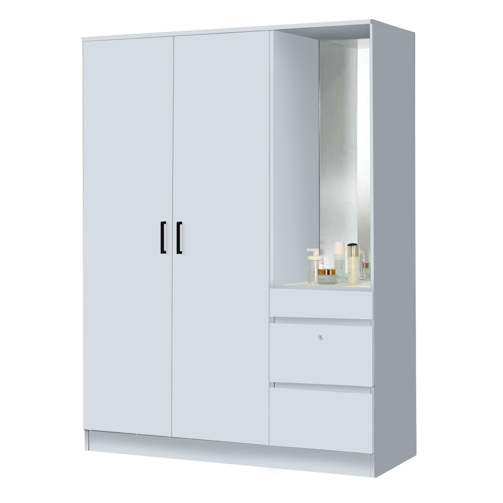 Sabine 3-Door Wardrobe Dresser Combo with Mirror and Drawers in 6 Colours