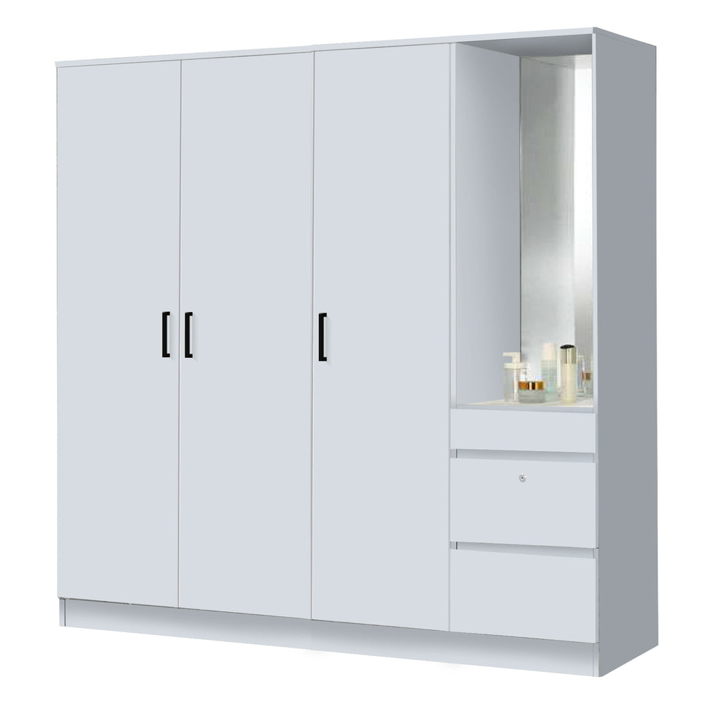 Sabine 4-Door Wardrobe Dresser Combo with Mirror and Drawers in 6 Colours