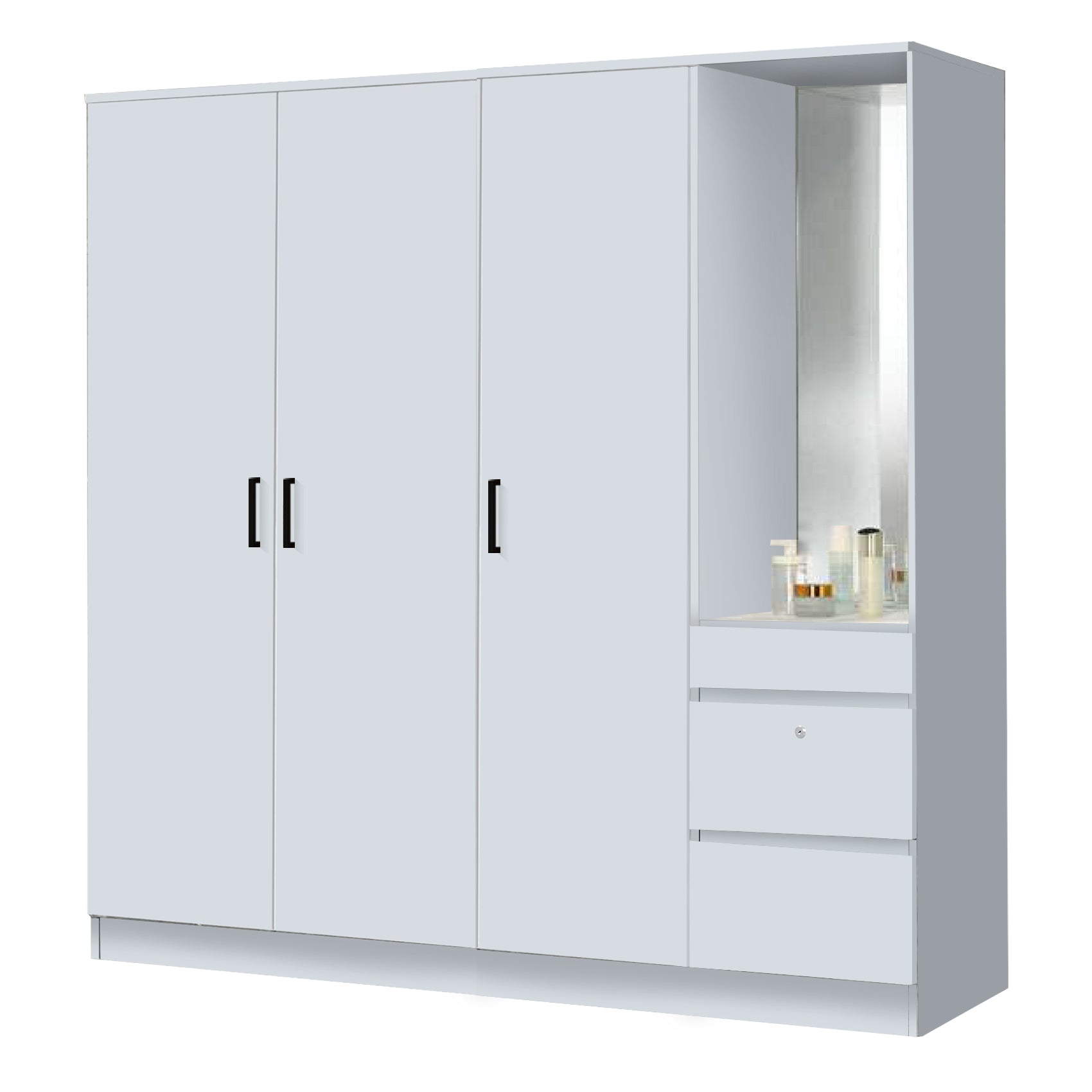 Sabine 4-Door Wardrobe Dresser Combo with Mirror and Drawers in 6 Colours