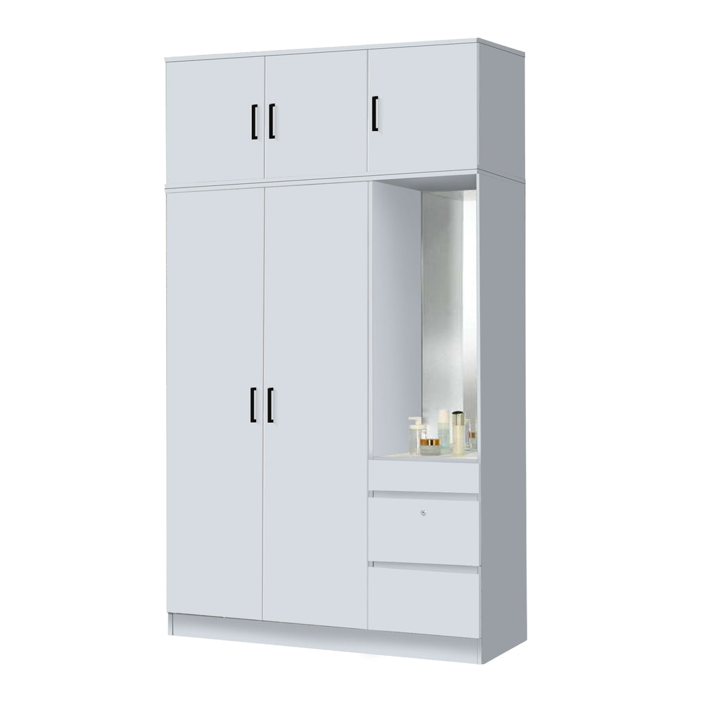 Sabine 3-Door Wardrobe Dresser with Top Combo with Mirror and Drawers in 6 Colours