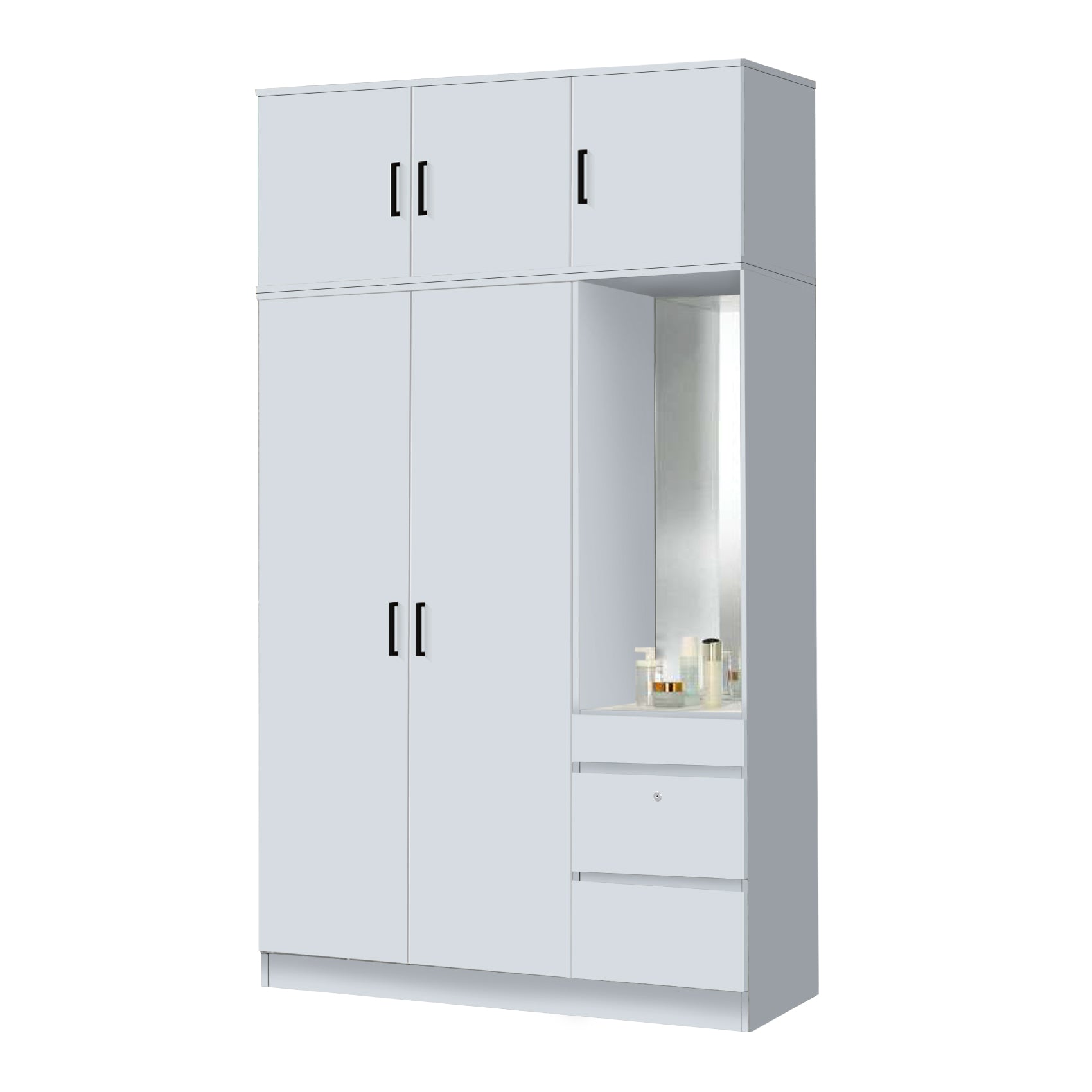 Sabine 3-Door Wardrobe Dresser with Top Combo with Mirror and Drawers in 6 Colours