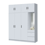 Sabine 4-Door Wardrobe Dresser with Top Combo with Mirror and Drawers in 6 Colours