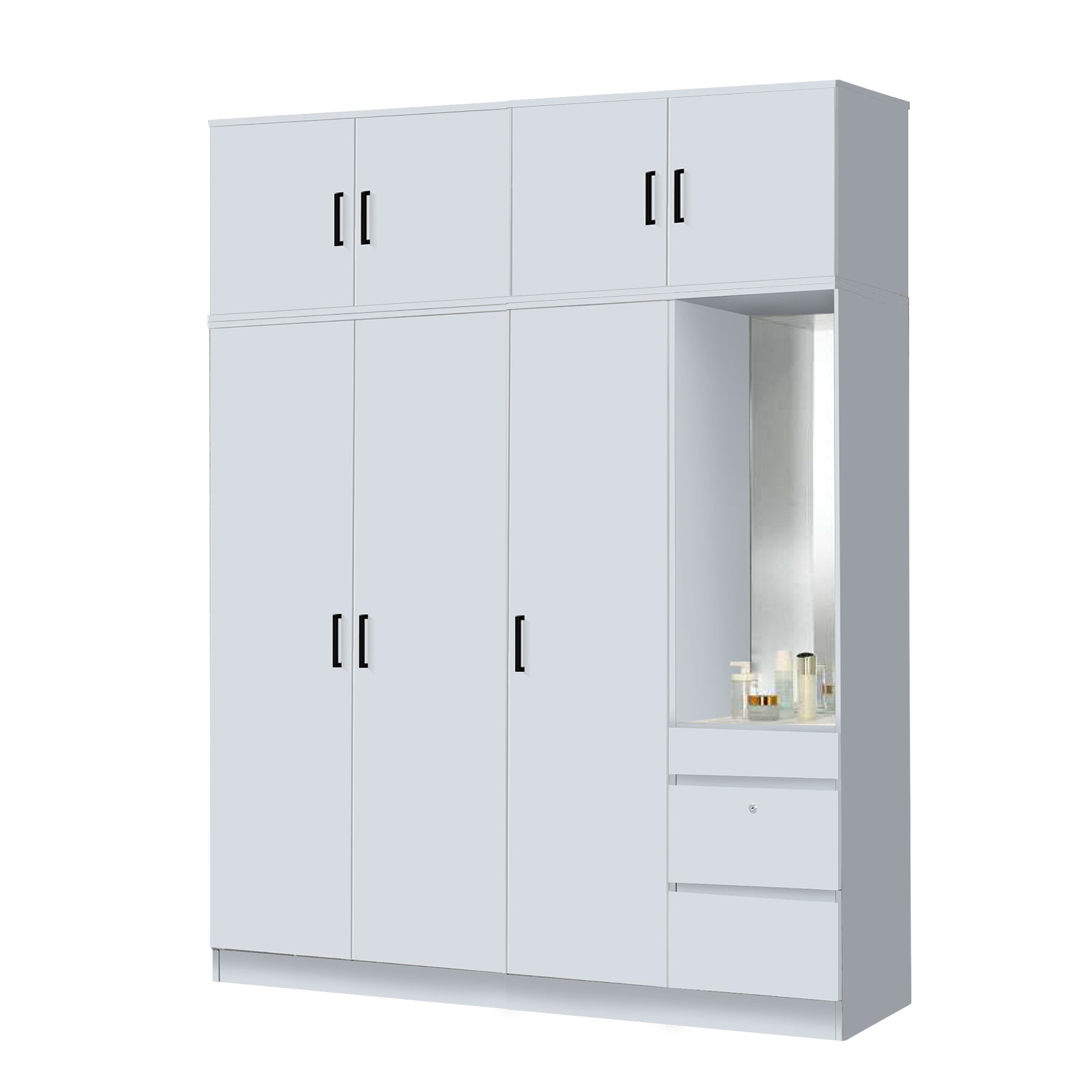 Sabine 4-Door Wardrobe Dresser with Top Combo with Mirror and Drawers in 6 Colours