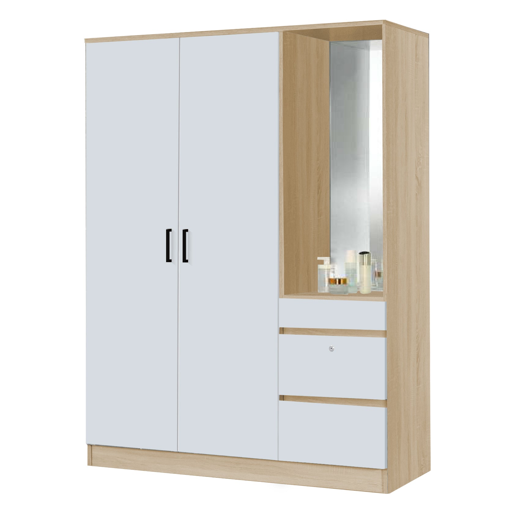 Sabine 3-Door Wardrobe Dresser Combo with Mirror and Drawers in 6 Colours