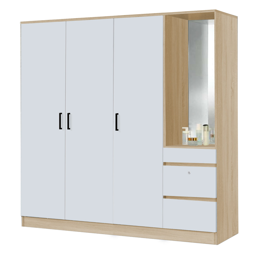 Sabine 4-Door Wardrobe Dresser Combo with Mirror and Drawers in 6 Colours