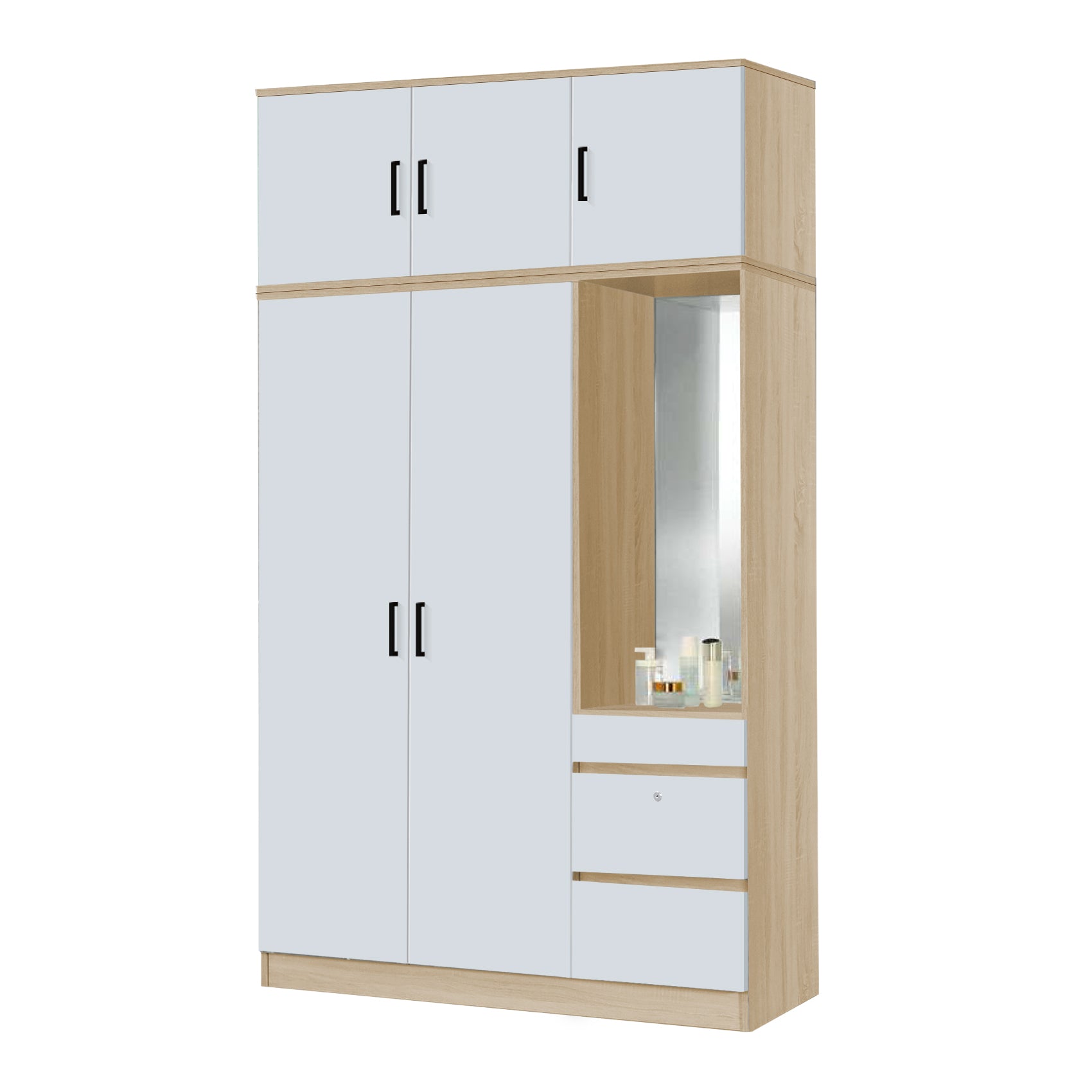 Sabine 3-Door Wardrobe Dresser with Top Combo with Mirror and Drawers in 6 Colours
