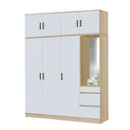 Sabine 4-Door Wardrobe Dresser with Top Combo with Mirror and Drawers in 6 Colours