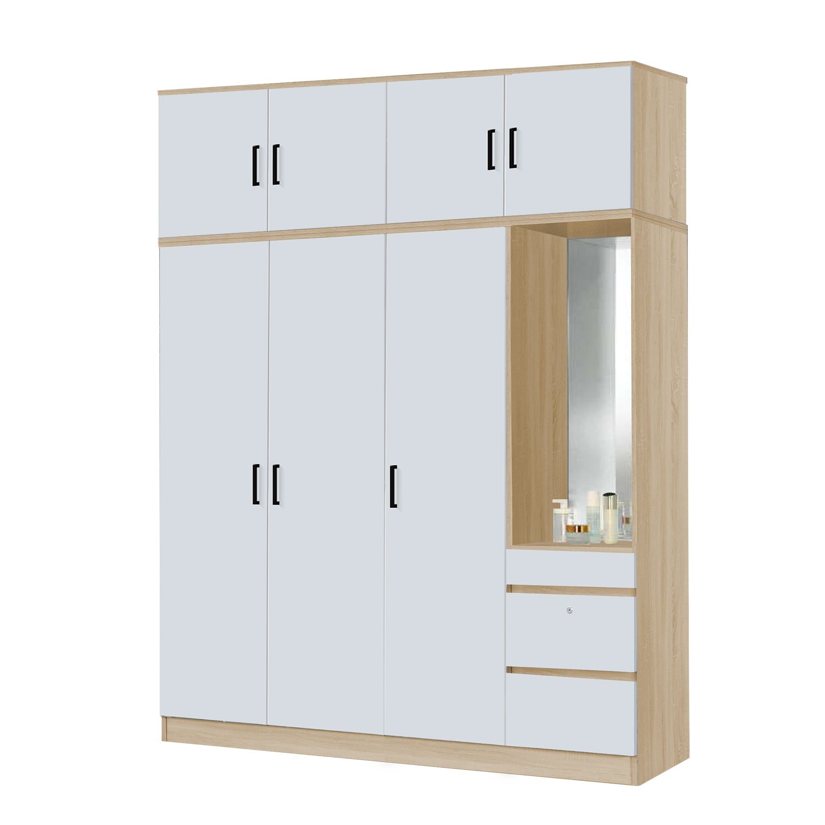 Sabine 4-Door Wardrobe Dresser with Top Combo with Mirror and Drawers in 6 Colours