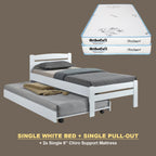 Margy Single Size Solid Rubberwood Bed Frame Flat Plywood Base with Pull-out Bed w/ Mattress Option