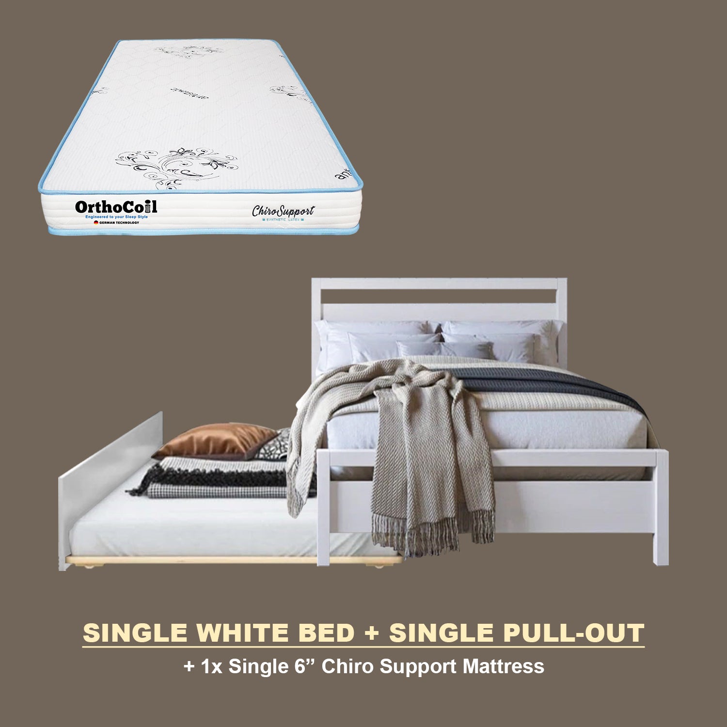 Vinna Pull-Out Bed Single/Super Single Solid Rubberwood Bed Frame w/ Mattress Option