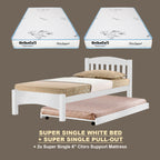 Zelan Pull-Out Bed Single, Super Single Solid Rubberwood Bed Frame w/ Mattress Option