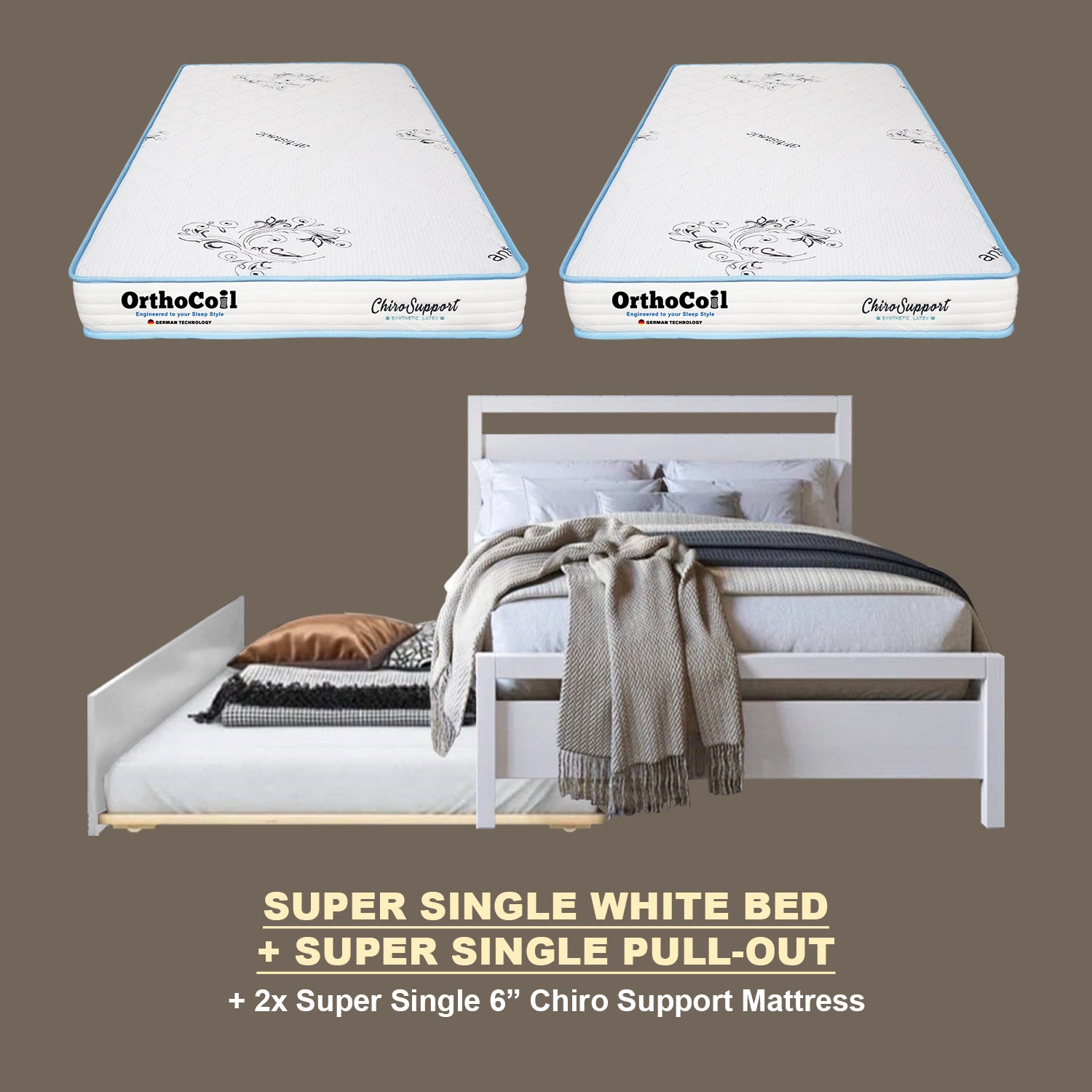 Vinna Pull-Out Bed Single/Super Single Solid Rubberwood Bed Frame w/ Mattress Option