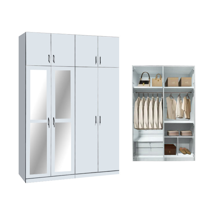 Merel 4-Doors Wardrobe with Internal Drawers and Top Cabinet in 3 Colours