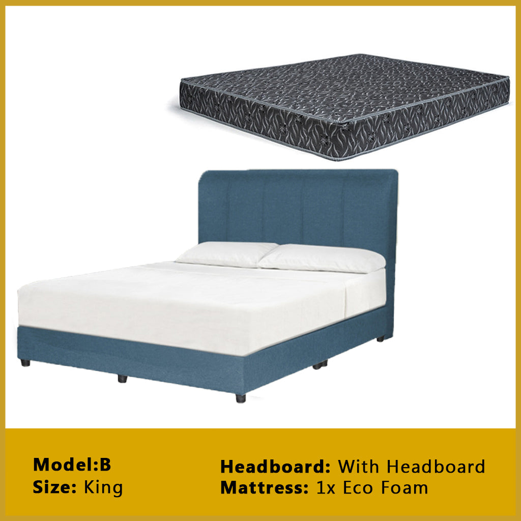 Gracie Divan Bed Frame with Foam Padded Headboard w/ Mattress - All Sizes Available