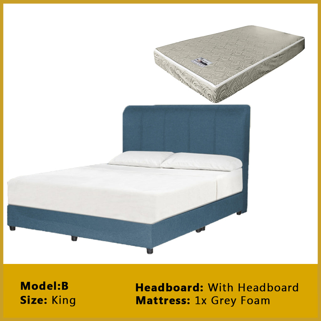 Gracie Divan Bed Frame with Foam Padded Headboard w/ Mattress - All Sizes Available
