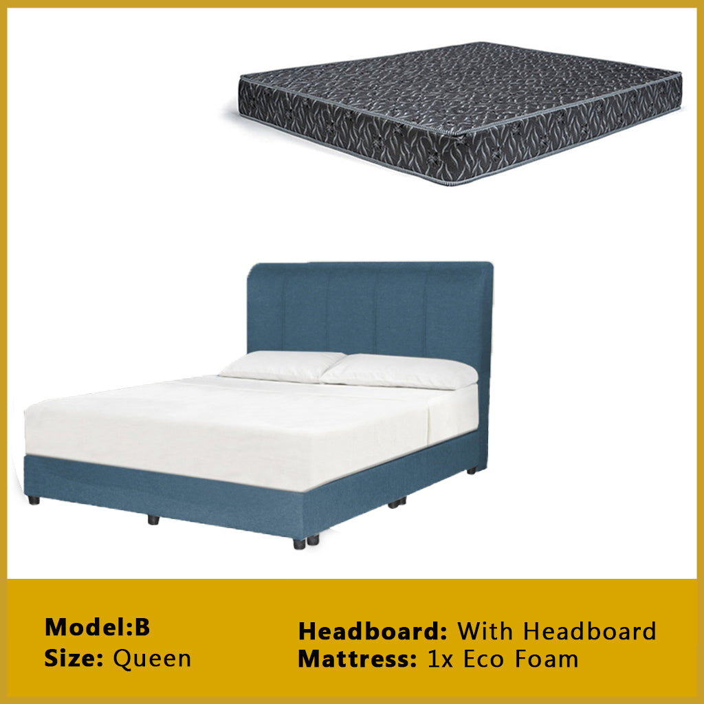 Gracie Divan Bed Frame with Foam Padded Headboard w/ Mattress - All Sizes Available