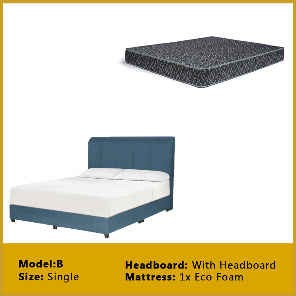 Gracie Divan Bed Frame with Foam Padded Headboard w/ Mattress - All Sizes Available