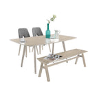Napoli Solid Wood Dining Set Table with Chair and Bench - Available in Natural and Walnut Colour