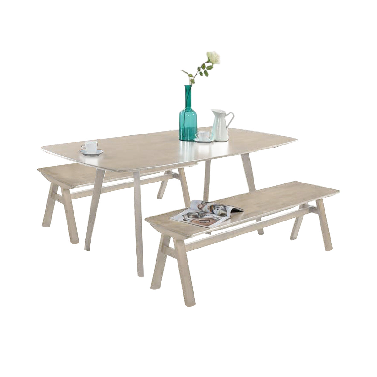 Napoli Solid Wood Dining Set Table with Chair and Bench - Available in Natural and Walnut Colour