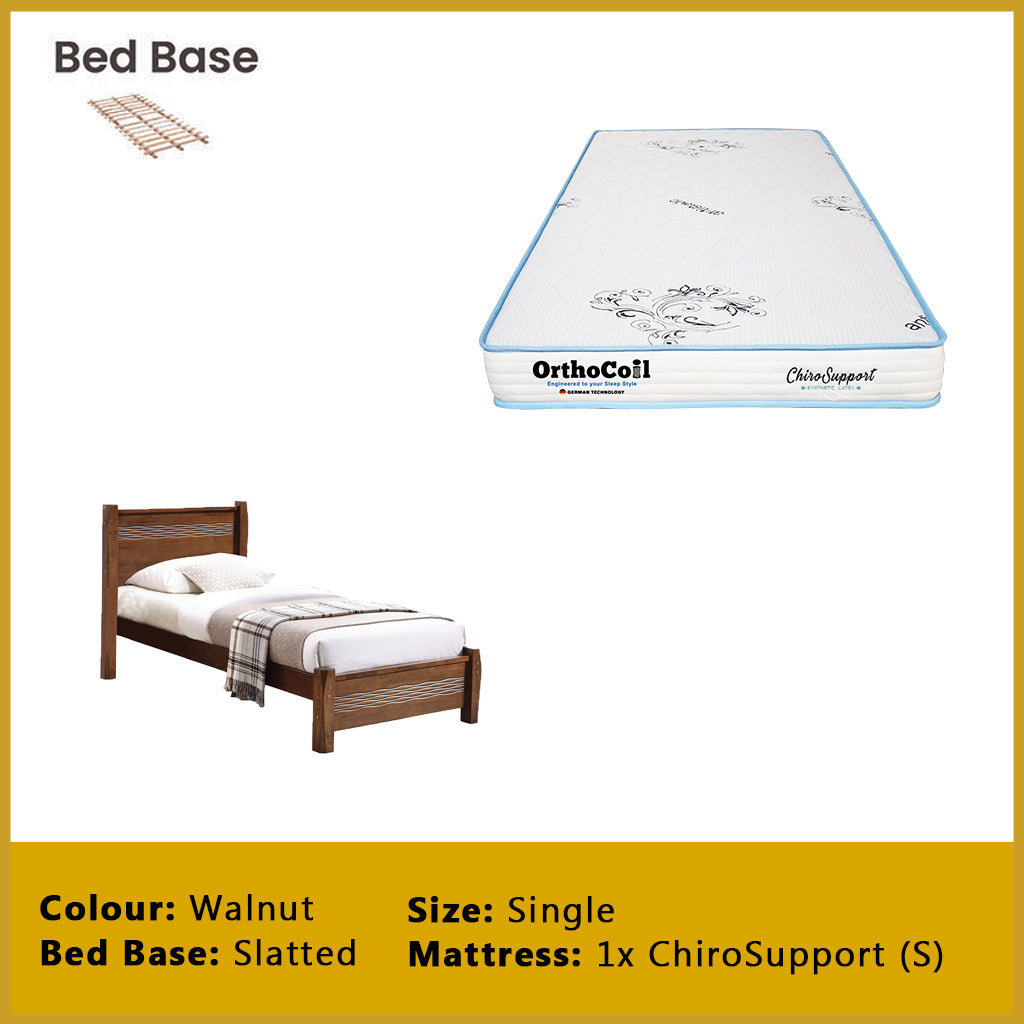 Marin Single Pull-Out Bedframe MDF + Veneer Solid Wood Slatted Base  - w/ Mattress Option