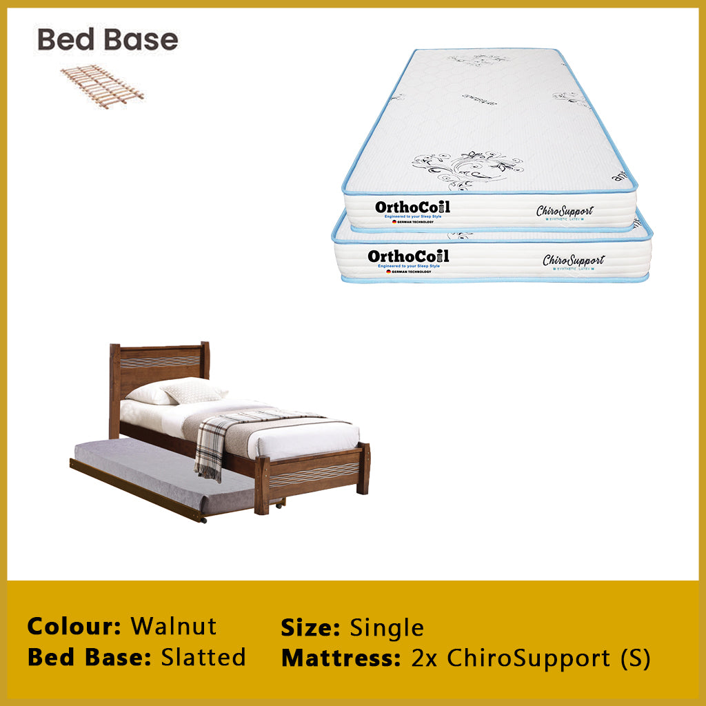 Marin Single Pull-Out Bedframe MDF + Veneer Solid Wood Slatted Base  - w/ Mattress Option