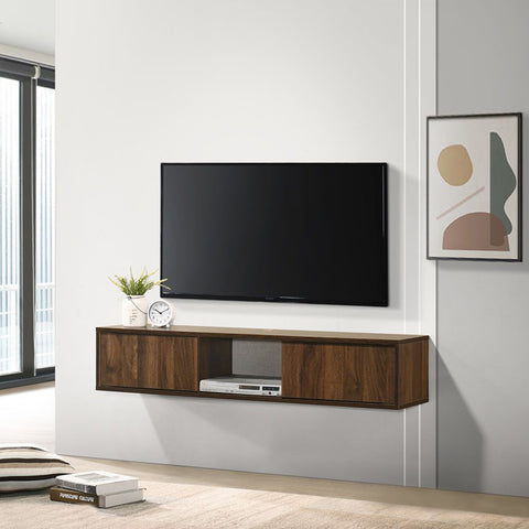 Image of Sombra Series A Floating TV Console Wall Mounted in Walnut Color