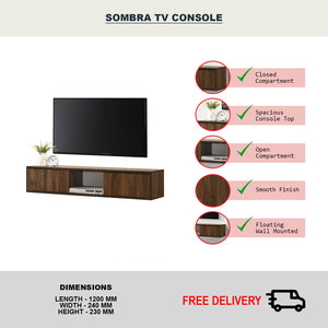 Sombra Series A Floating TV Console Wall Mounted in Walnut Color