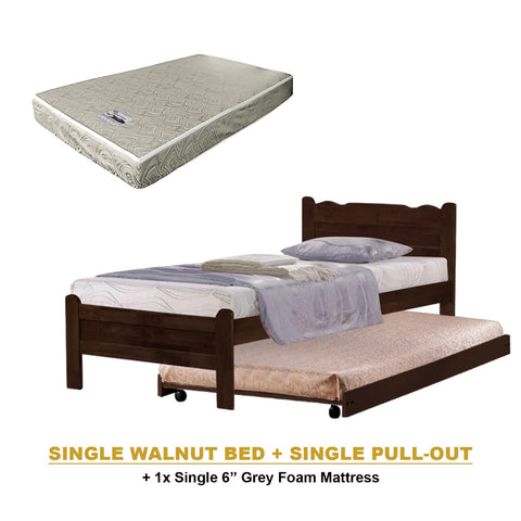 Image of Belle Pull-Out Bed Single Solid Rubberwood Bed Frame w/ Mattress Option