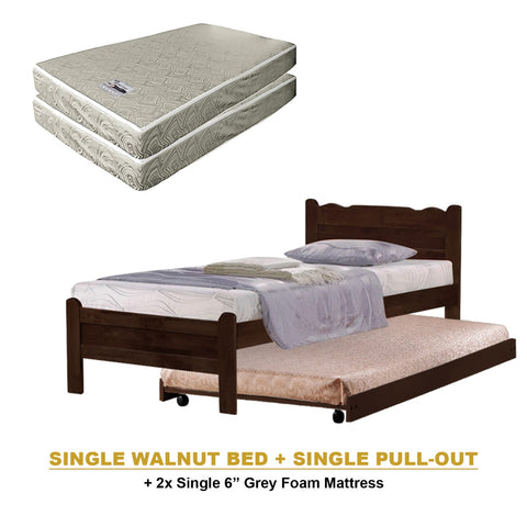 Image of Belle Pull-Out Bed Single Solid Rubberwood Bed Frame w/ Mattress Option