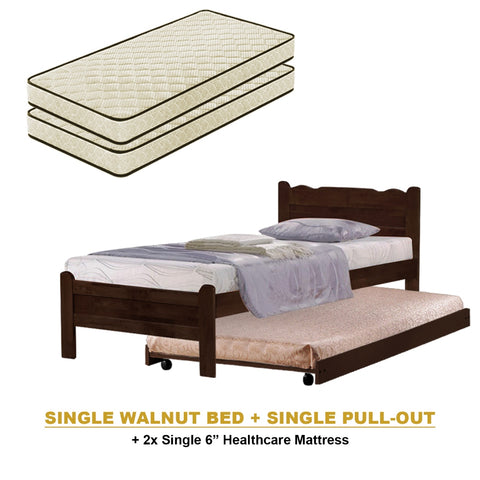 Image of Belle Pull-Out Bed Single Solid Rubberwood Bed Frame w/ Mattress Option