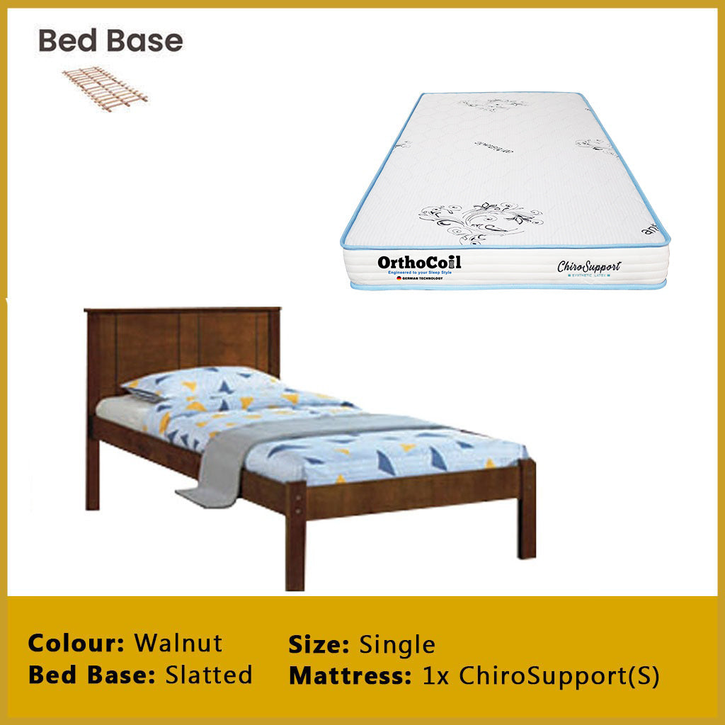 Ethan Single Pull-Out Bedframe MDF + Veneer Solid Wood Slatted Base  - w/ Mattress Option