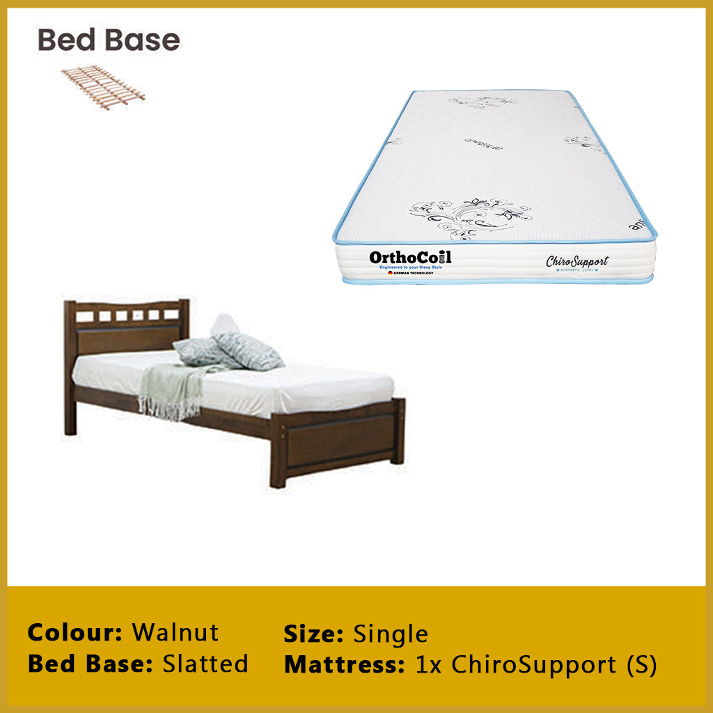 Frankie Single Pull-Out Bedframe MDF + Veneer Solid Wood Slatted Base  w/ Mattress Option