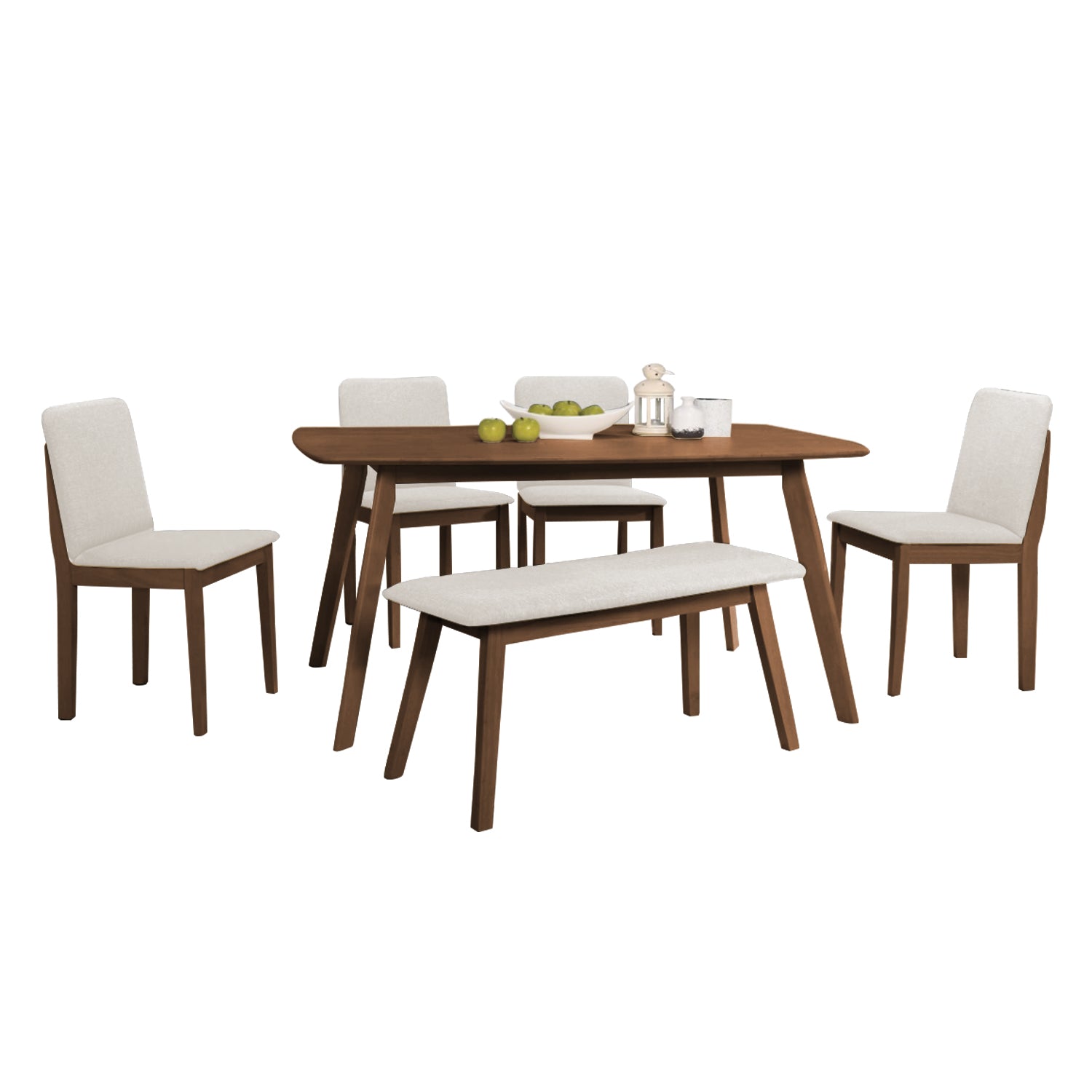 OGIVE 1+4 Dining Set Table with Chair & Bench Pet-Friendly Fabric in Natural & Walnut Color