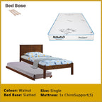 Ethan Single Pull-Out Bedframe MDF + Veneer Solid Wood Slatted Base  - w/ Mattress Option