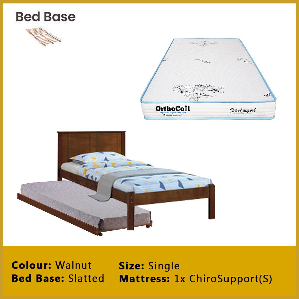 Ethan Single Pull-Out Bedframe MDF + Veneer Solid Wood Slatted Base  - w/ Mattress Option