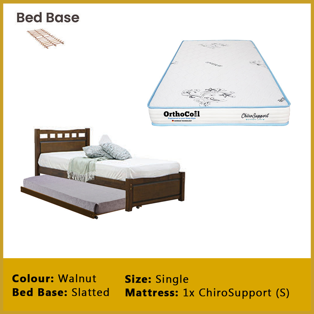 Frankie Single Pull-Out Bedframe MDF + Veneer Solid Wood Slatted Base  w/ Mattress Option