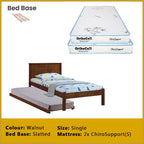 Ethan Single Pull-Out Bedframe MDF + Veneer Solid Wood Slatted Base  - w/ Mattress Option