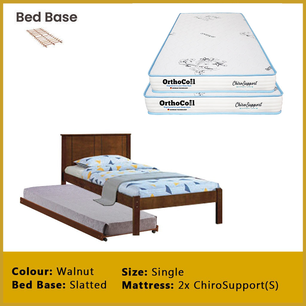 Ethan Single Pull-Out Bedframe MDF + Veneer Solid Wood Slatted Base  - w/ Mattress Option