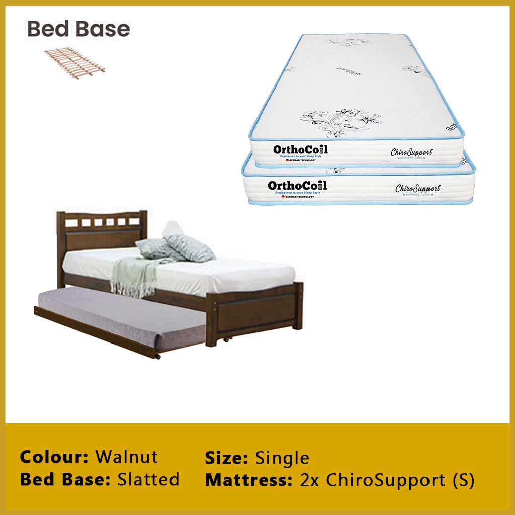 Frankie Single Pull-Out Bedframe MDF + Veneer Solid Wood Slatted Base  w/ Mattress Option